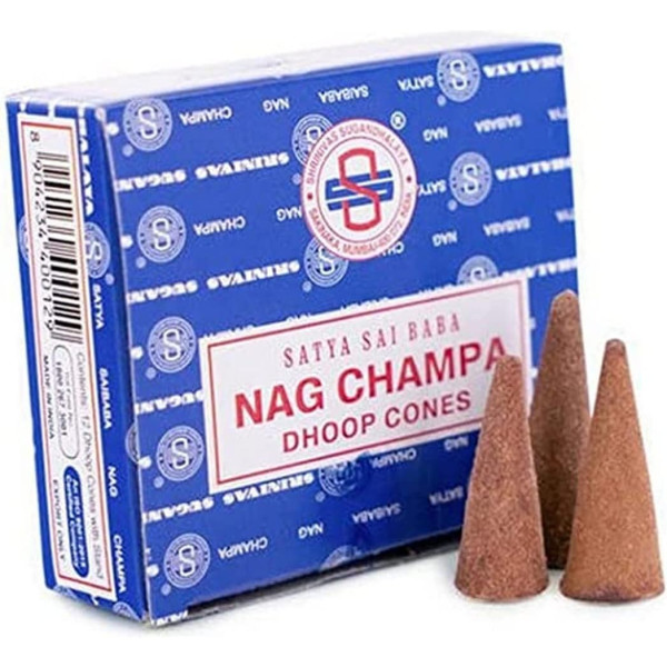 Cônes d'encens à brûler - Naturel - 4 boîtes de 10 - Satya Sai Baba Nag Champa