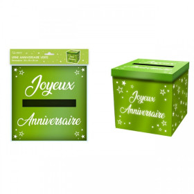 photo-Urne - Joyeux anniversaire - Vert métallisé - 20x20x20cm - Carton - A monter - Cagnotte