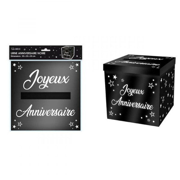 photo-Urne - Joyeux anniversaire - Noir - 20x20x20cm - Carton - A monter - Cagnotte