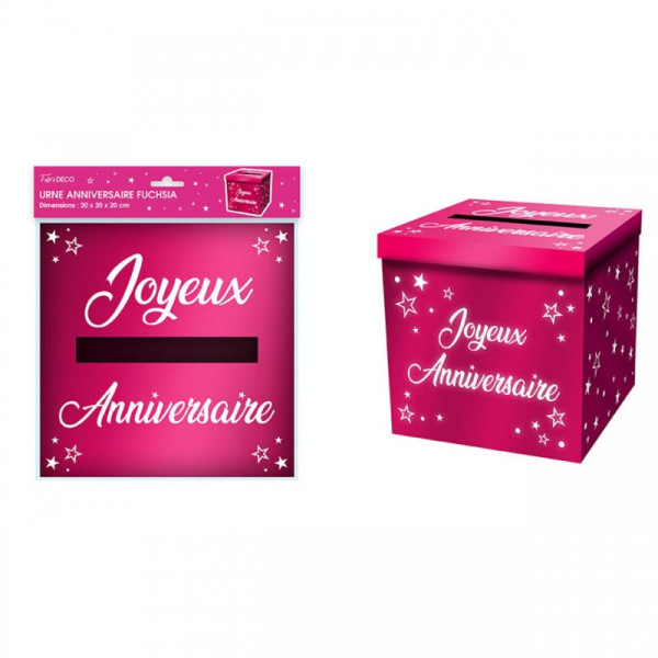photo-Urne - Joyeux anniversaire - Rose métallisé - 20x20x20cm - Carton - A monter - Cagnotte