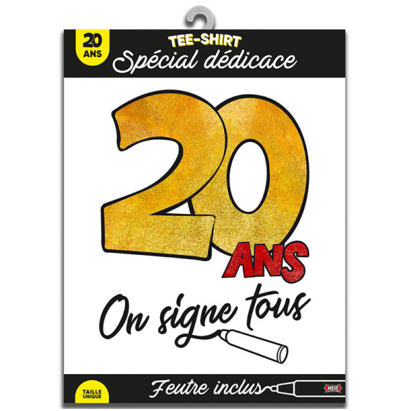 photo-T-shirt à dédicacer - Anniversaire 20 ans - Avec feutre inclus - Taille unique