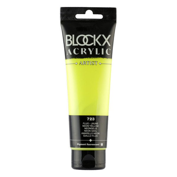 photo+Peinture acrylique - Jaune fluo - 723 - BLOCKX Artist - Qualité beaux-arts - Tube 120ml