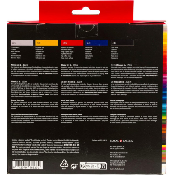 Set peinture acrylique de 5 tubes - Pour mélange - Amsterdam