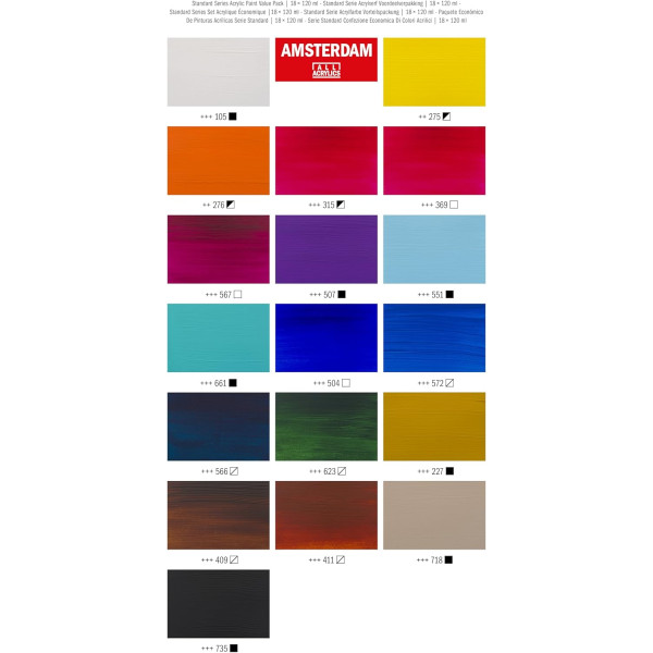 Set peinture acrylique de 18 tubes - Amsterdam