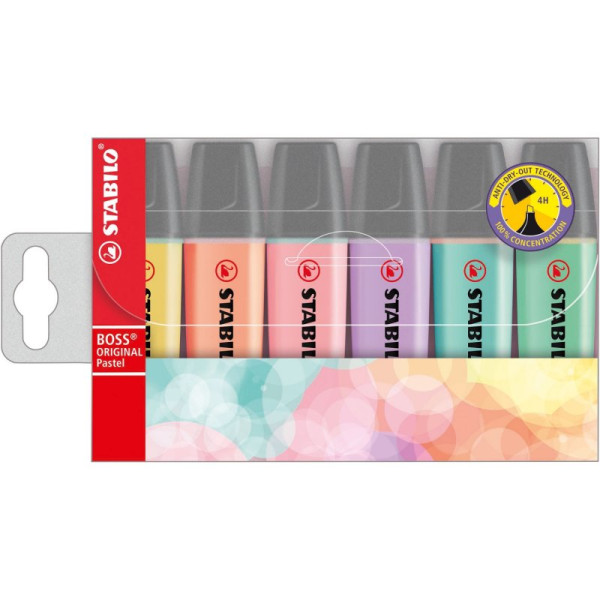 photo - Pochette de 6 surligneurs STABILO BOSS ORIGINAL Pastel - assortiment pastel