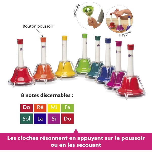 Jeu chromatique - 8 cloches accordées - Initiation à la musique - Enfant dès 3 ans