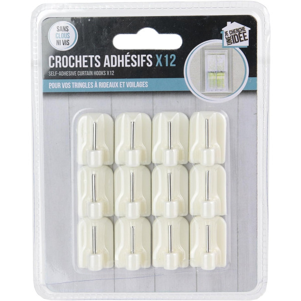 photo-Crochets adhésifs pour tringle à rideaux - 12 pièces - Rideaux - Voilages