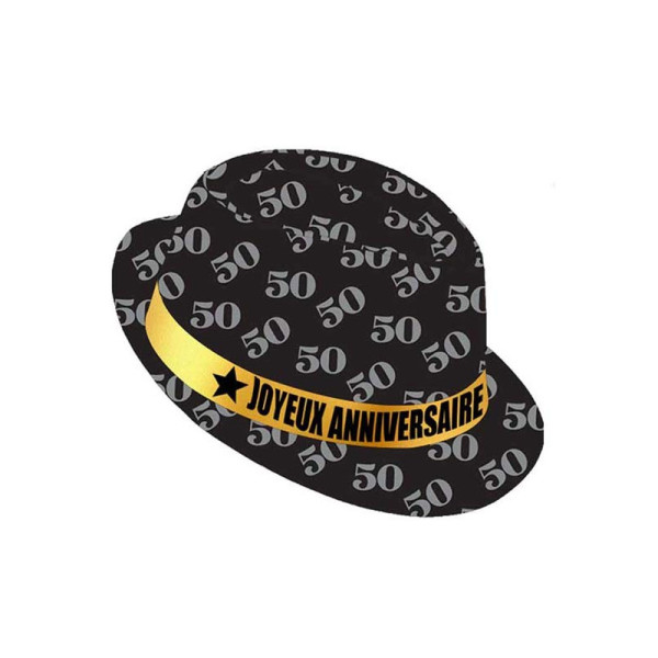 photo-Chapeau - Borsalino - Déguisement - Anniversaire - 50 ans - Noir et or - Adulte
