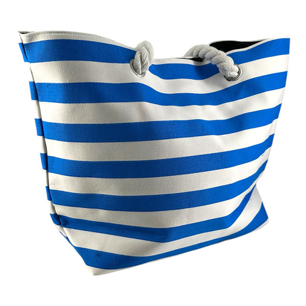 Sac de plage - Rayures blanc/bleu - Marina Collection - Anses tissus - 31x46x14cm