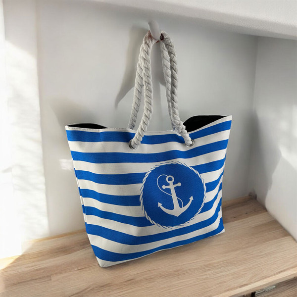 Sac de plage - Rayures blanc/bleu - Marina Collection - Anses tissus - 31x46x14cm