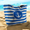 Sac de plage - Rayures blanc/bleu - Marina Collection - Anses tissus - 31x46x14cm