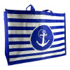 photo-Sac de courses - Cabas - PVC - 2 anses tissus - Rayures blanc/bleu - 42x30x17cm