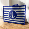 Sac de courses - Cabas - PVC - 2 anses tissus - Rayures blanc/bleu - 42x30x17cm