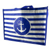 Sac de courses - Cabas - PVC - 2 anses tissus - Rayures blanc/bleu - 42x30x17cm