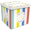 photo - Urne - Rayures et pois - Multicolore - Joyeux anniversaire - Cagnotte - Carton - 20x20x20cm - Festi Party