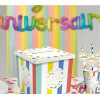 Urne - Rayures et pois - Multicolore - Joyeux anniversaire - Cagnotte - Carton - 20x20x20cm - Festi Party