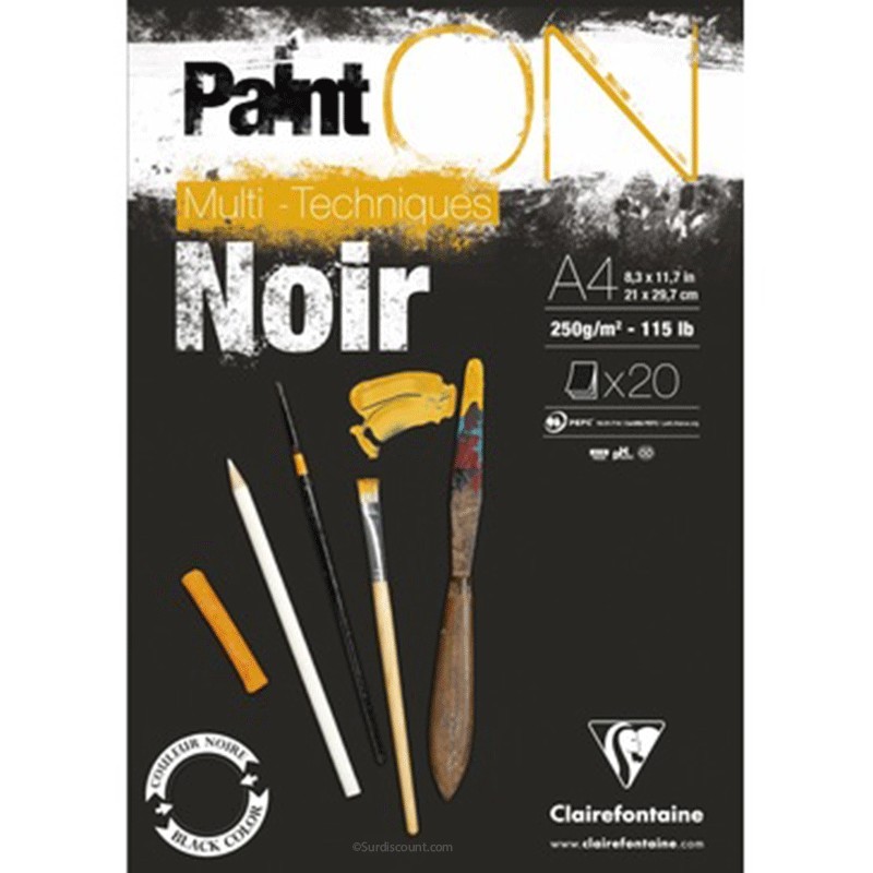 photo-Bloc - A4 - Multi techniques - Noir - 30 feuilles - 250g - Clairefontaine - Paint'On