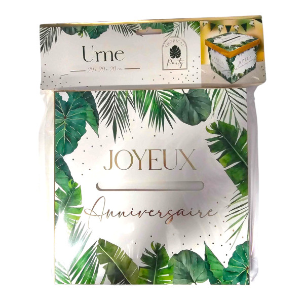 Urne - Tropical - Joyeux anniversaire - Cagnotte - Carton - 20x20x20cm - Tropical party