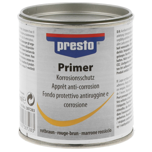 photo - Apprêt - Primaire - Anti-corrosion - Rouge-brun - Pour métal - Presto - Pot de 250ml