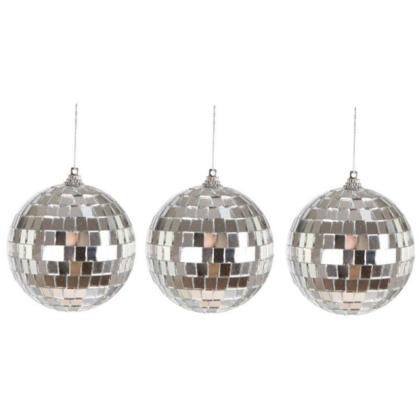 photo - Lot de 3 boules à facettes - Décoration - Fête - A suspendre - 8cm diamètre - Argent
