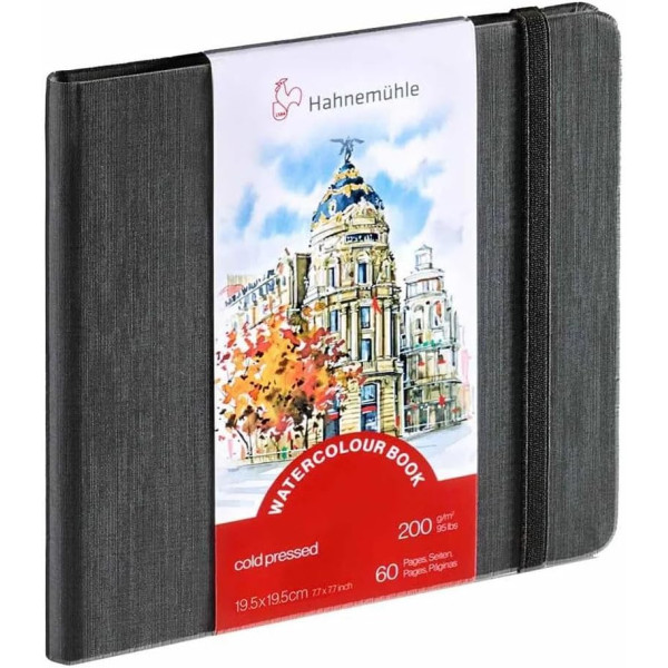 Carnet aquarelle - Watercolour book - 200g/m² - 30 feuilles grain fin - 19,5x19,5cm - Hahnemühle