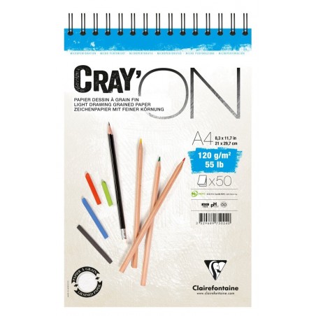 Bloc Cray'On A4 - 50 Feuilles - 120G - Spirales - Clairefontaine pas cher