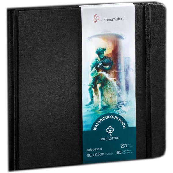 photo - Carnet aquarelle - Watercolour book - 100% coton - 250g/m² - 30 feuilles grain fin - 19,5x19,5cm - Hahnemühle