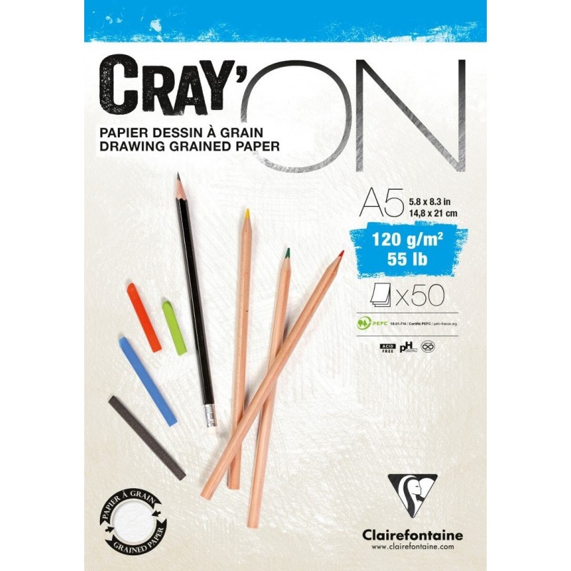 photo-Bloc - Dessin - A5 - 120g - 30 feuilles - Grain fin - Clairefontaine - Cray'On