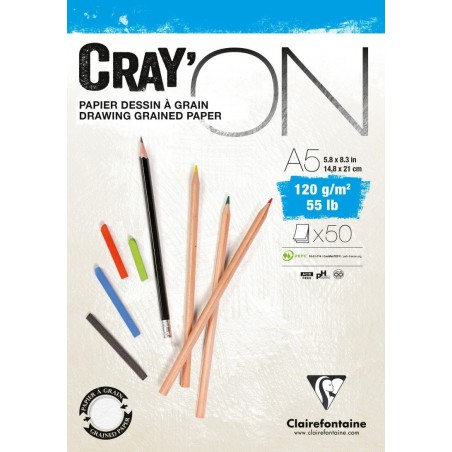 photo-Bloc - Dessin - A5 - 120g - 30 feuilles - Grain fin - Clairefontaine - Cray'On