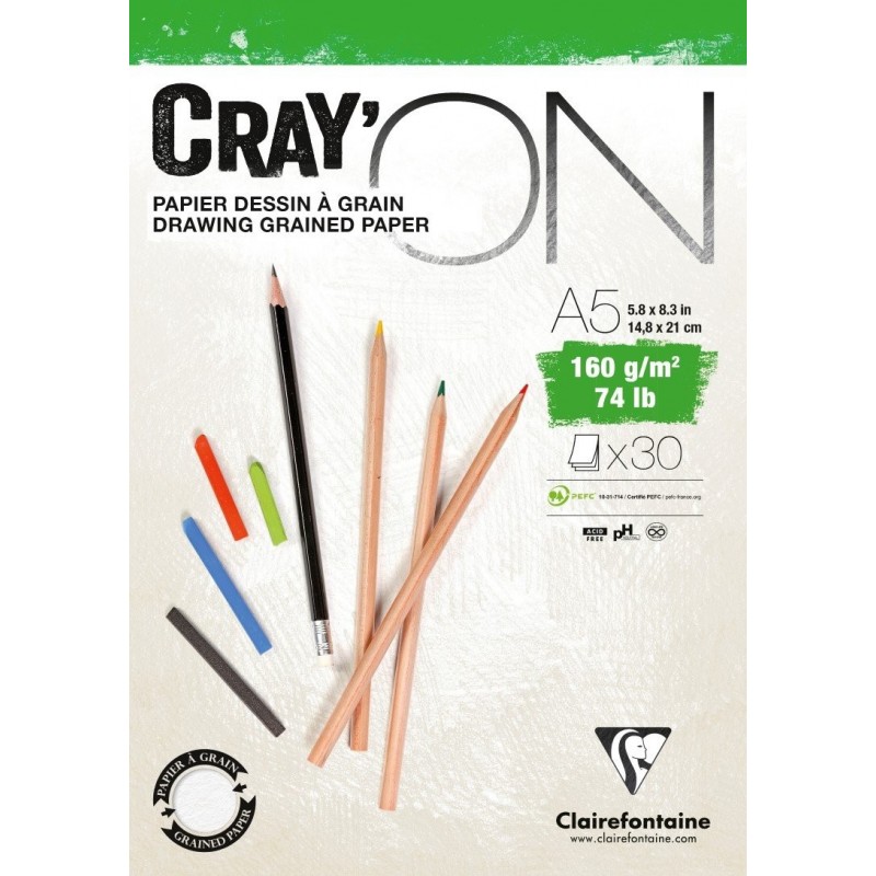 photo-Bloc - Dessin - A5 - 160g - 30 feuilles - Grain fin - Clairefontaine - Cray'On