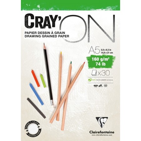 photo-Bloc - Dessin - A5 - 160g - 30 feuilles - Grain fin - Clairefontaine - Cray'On