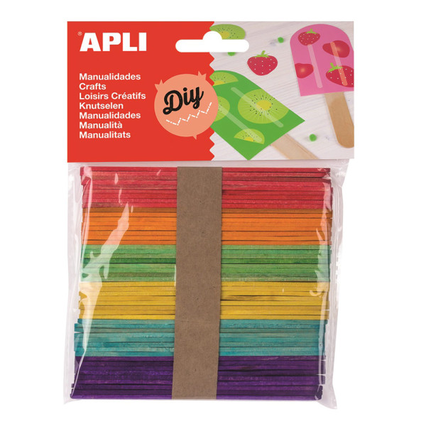 photo-Bâtonnets en bois - Colorés - 50 pièces - 11,4cm - Loisirs créatifs - Apli Kids