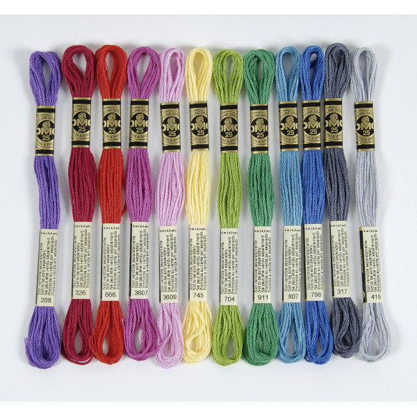 Fils de laine - 48 échevettes - Fil mouliné - DMC - Couleurs vitamines - Broderie - Point de croix