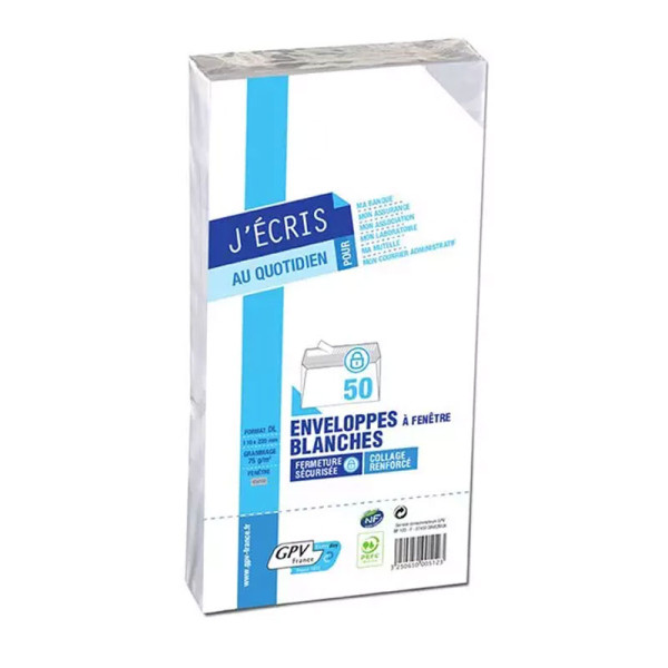 photo-Enveloppes - Blanche - DL - 110x220mm - A fenêtre - Paquet de 50 - GPV