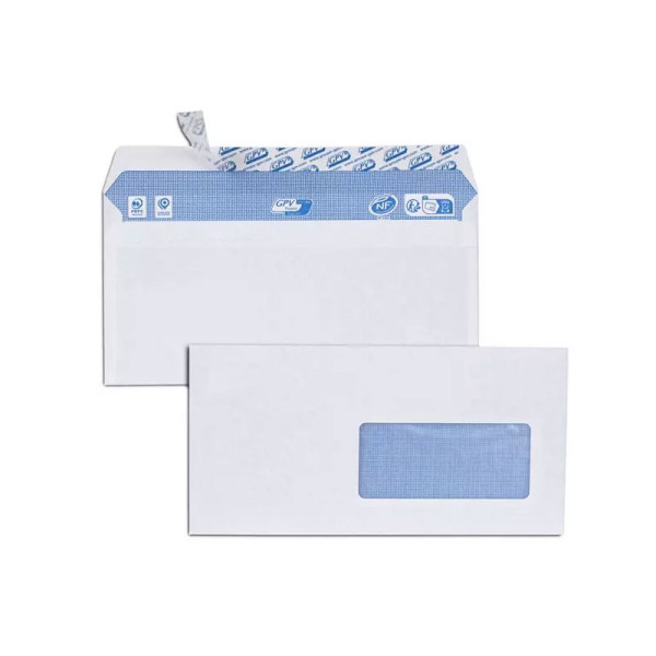 Enveloppes - Blanche - DL - 110x220mm - A fenêtre - Paquet de 50 - GPV