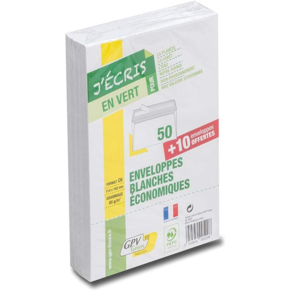 photo-Enveloppes - Blanche - C6 - 114x162mm - Auto adhésive - Paquet de 60 - GPV