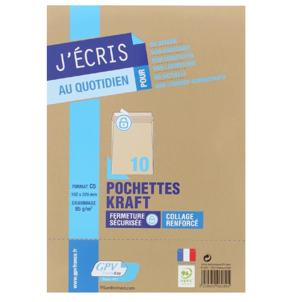photo-Enveloppes - Kraft - C5 - 162x229mm - Auto adhésive - Lot de 10 - Courrier - GPV