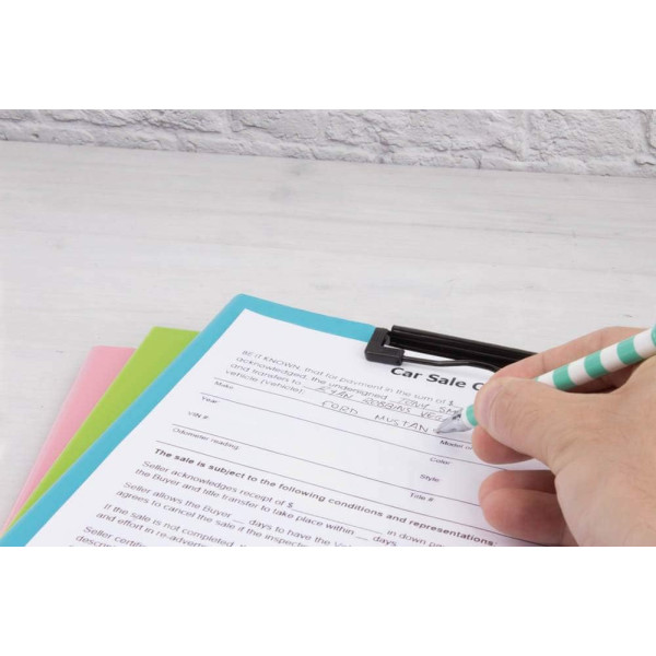 Porte-bloc - Pour documents A4 - Avec rabat - Clip métal noir - PVC - Bleu