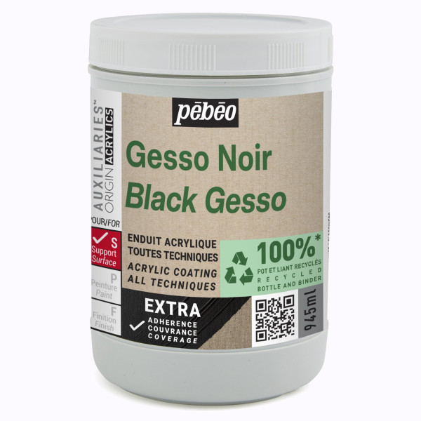 photo-Gesso - Noir - Apprêt - Mate - Toutes techniques - Extra couvrant - Pébéo - 945ml