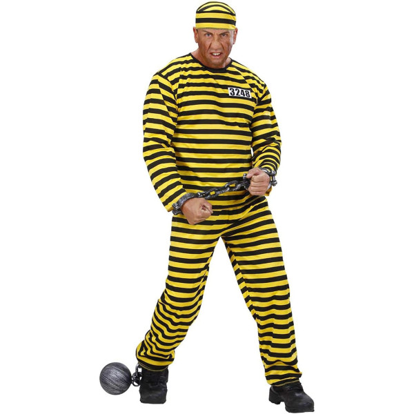 photo-Déguisement - Prisonnier - Détenu - Rayures noir/jaune - Costume + chapeau - Taille S