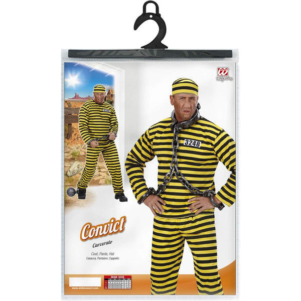 Déguisement - Prisonnier - Détenu - Rayures noir/jaune - Costume + chapeau - Taille XXL