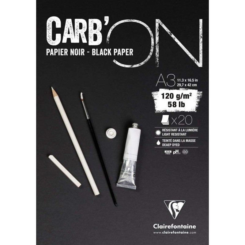 photo-Bloc - A3 - Dessin - Feutre - Pastel - 20 feuilles - 120g - Clairefontaine - Carb'On