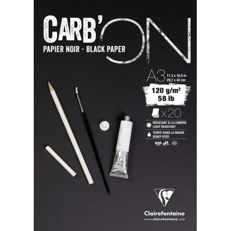 photo-Bloc - A3 - Dessin - Feutre - Pastel - 20 feuilles - 120g - Clairefontaine - Carb'On
