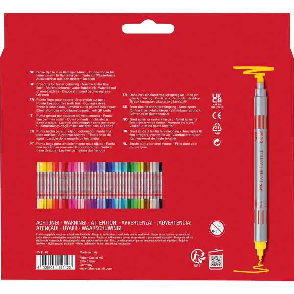Feutres de coloriage - Double pointe - 40 couleurs - Enfant - Faber-Castell