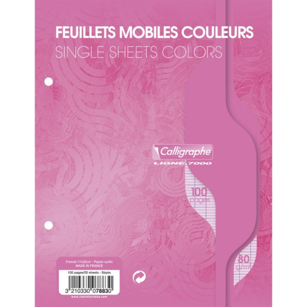 photo-Feuilles simples - Petit format - Grands carreaux - Rose - Perforées - 100 feuilles - Clairefontaine