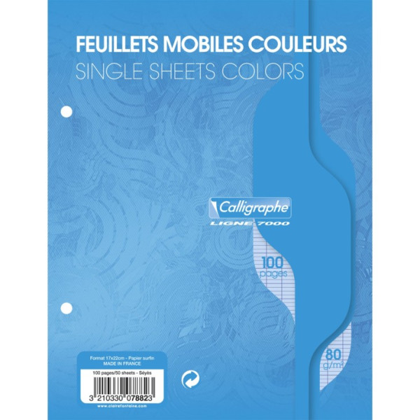 photo-Feuilles simples - Petit format - Grands carreaux - Bleu - Perforées - 100 feuilles - Clairefontaine