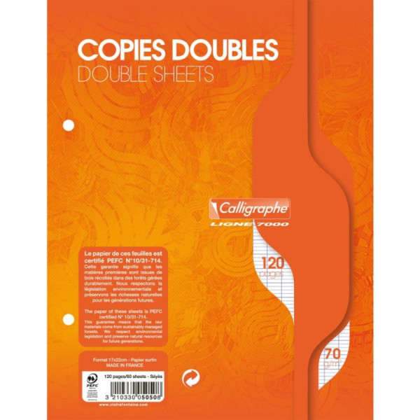 photo-Copies doubles - Petit format - Grands carreaux - Perforées - 120 feuilles - Clairefontaine