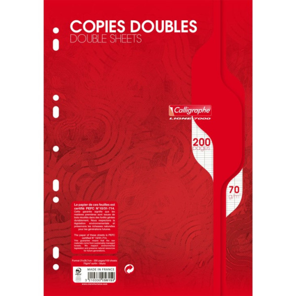 photo-Copies doubles - Grands carreaux - Perforées - A4 - Paquet de 200 - Clairefontaine