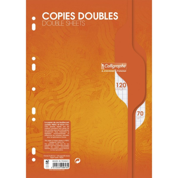 photo-Copies doubles - A4 - Grands carreaux - Perforées - 120 feuilles - Clairefontaine