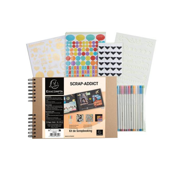 photo-Album de scrapbooking - 32x22cm - Beige - Inclus stickers, feutres, pochoirs, coins photos - Exacompta